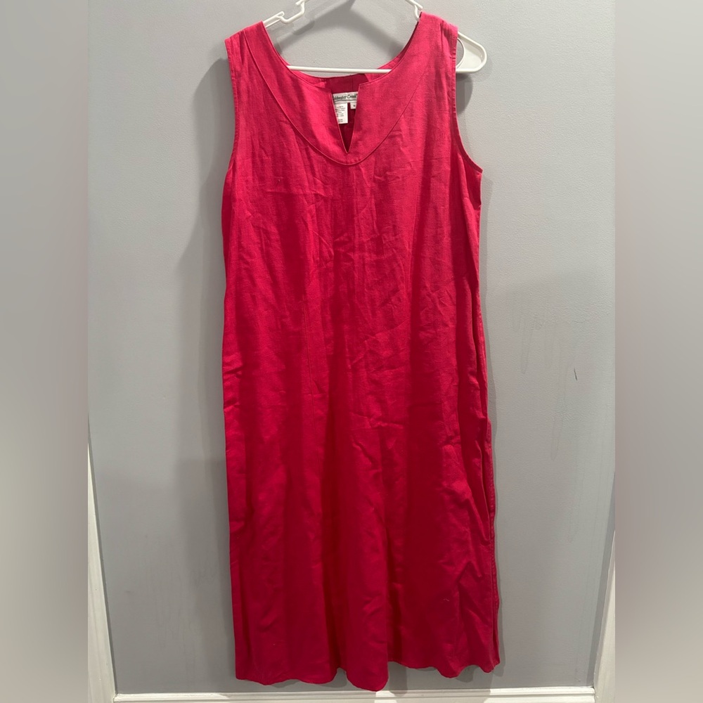 Coldwater Creek Vibrant Pink Linen-Blend Sleeveless Dress-size Med